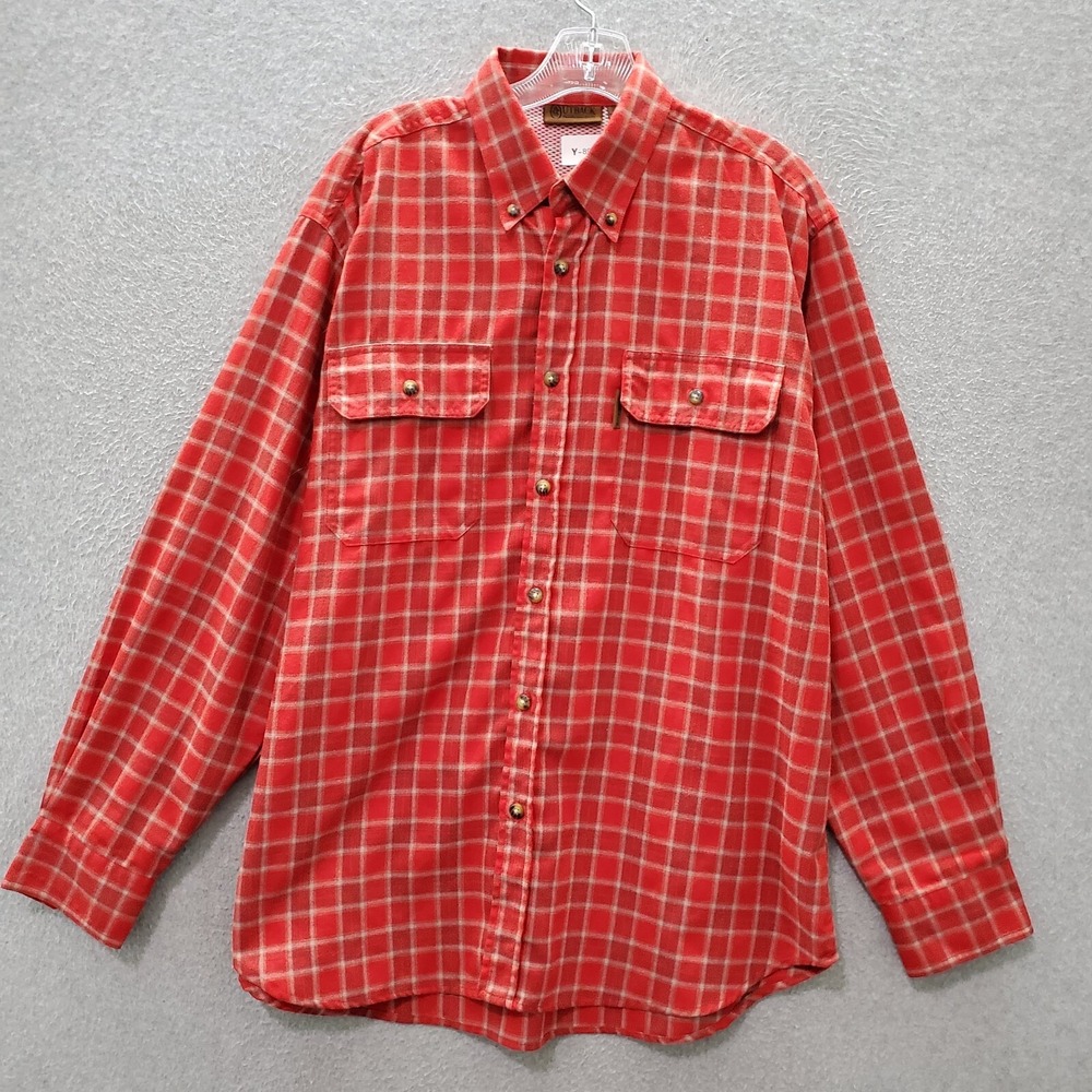 Outback Men Button Up Shirt Large Red Plaid Hobart Checked Hiking Pockets Collar